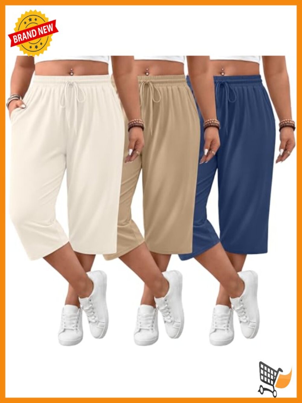 Plus Size Capri Sweatpants Wide Leg Yoga Cropped Pants with Pockets 3 Pack